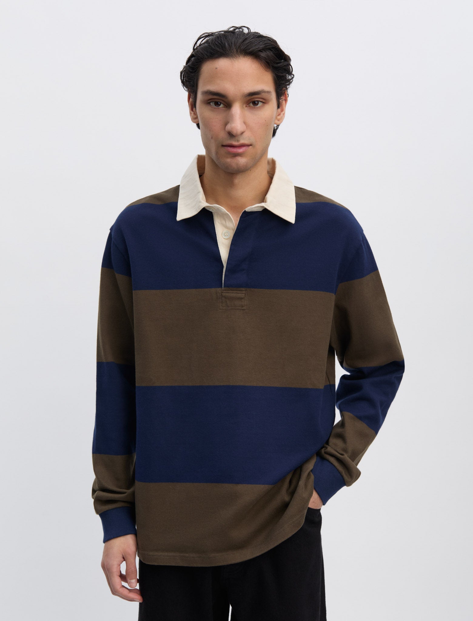 ANOTHER Rugby Polo 1.0 Navy Brown Stripe
