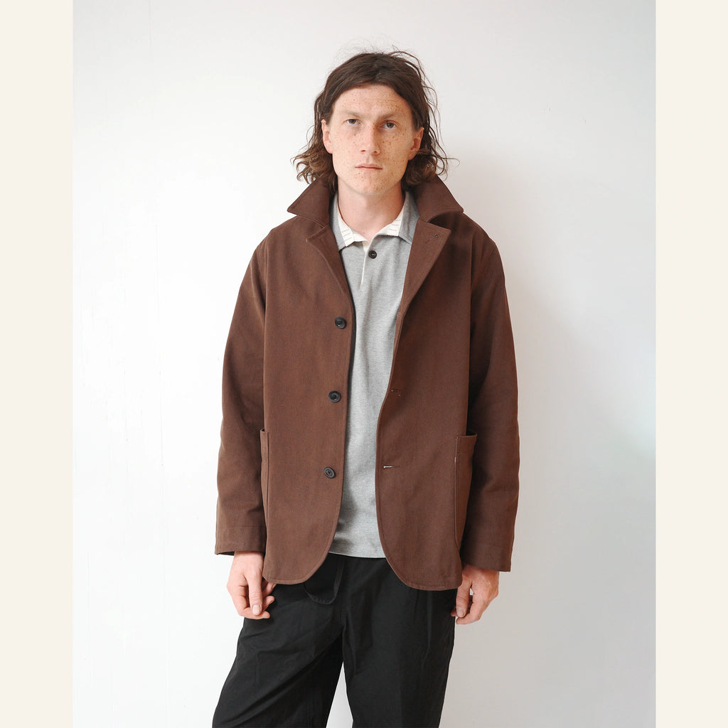 BRUTON BLAZER HEAVY PEACHED COTTON : DARK BROWN