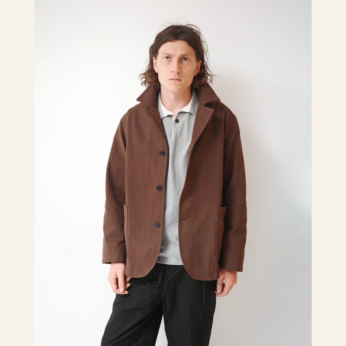 BRUTON BLAZER HEAVY PEACHED COTTON : DARK BROWN