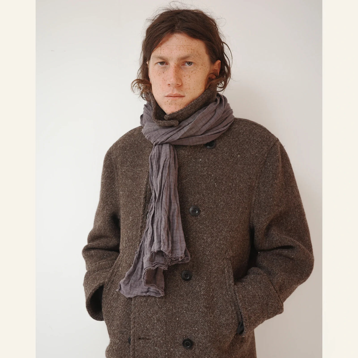 KNOT SCARF TATTERSALL LINEN : BLUE OVERDYE