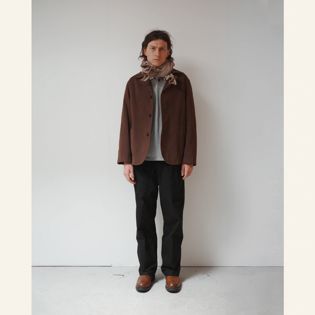KNOT SCARF TATTERSALL LINEN : BROWN OVERDYE