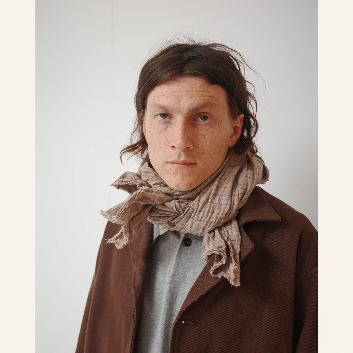 KNOT SCARF TATTERSALL LINEN : BROWN OVERDYE