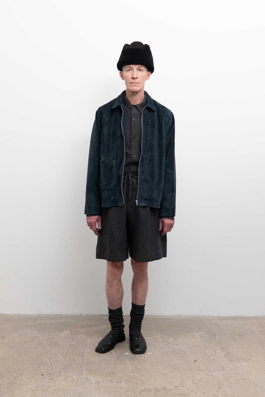 ITALIAN SUEDE ZIP-UP SANDY JACKET : MIDNIGHT